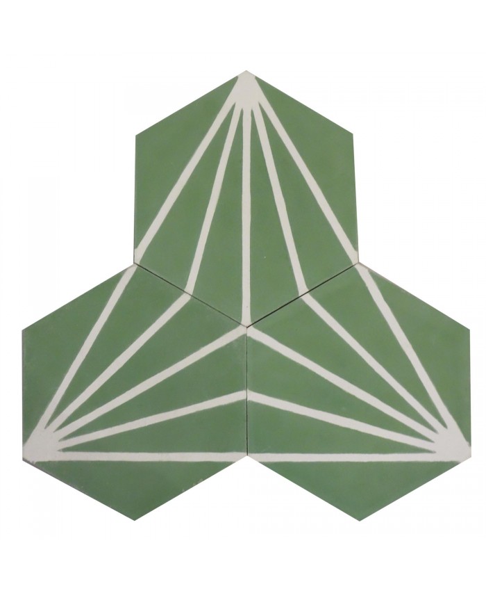 Hexagonal Graphic Green Cement Tiles