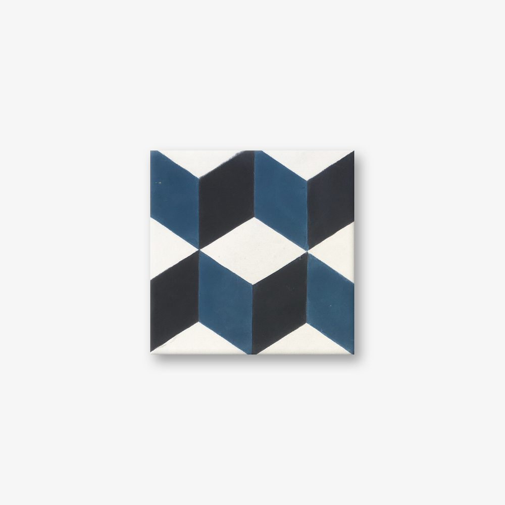 Geometric Red-Blue Encaustic Cement Tile