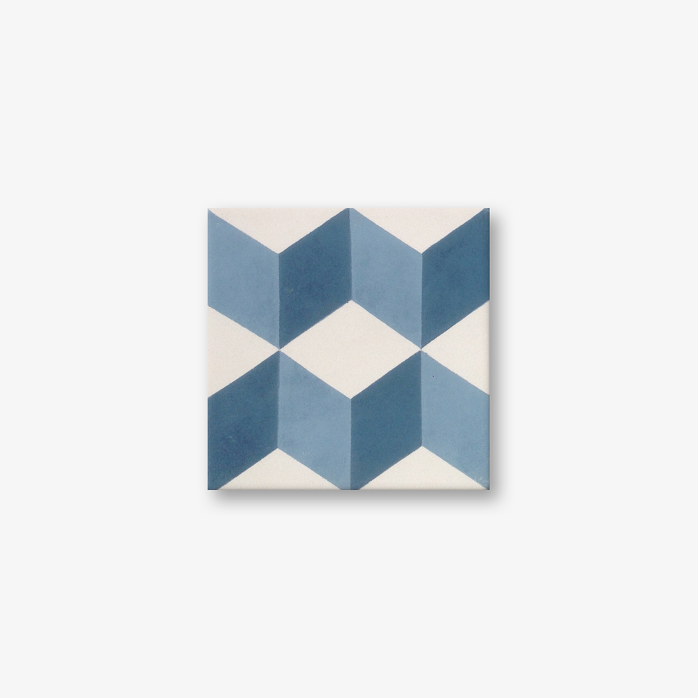 Geometric Blue-Orange Encaustic Cement Tile